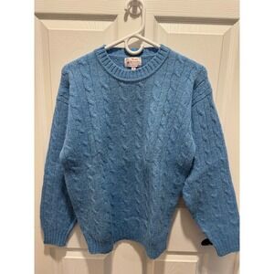 Lady Clansman 100% Scottish Shetland Wool Sweater M  Blue Cable Knit Vintage